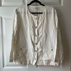 Vintage 100% Linen Mishi Cream Button Down Long Sleeved Top